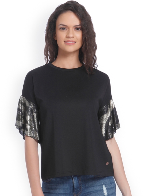 

ONLY Women Black Solid Round Neck T-shirt