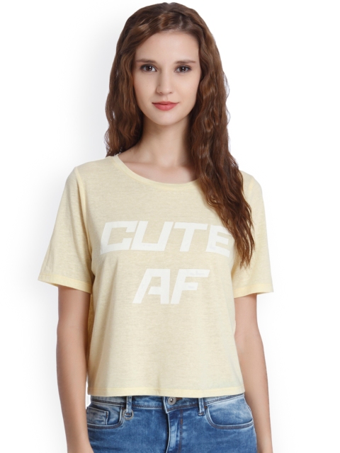 

ONLY Women Yellow Printed Round Neck T-Shirt