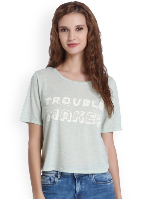 

ONLY Women Green Printed Round Neck T-shirt