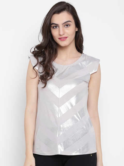 

OPt Women Grey Silver Shimmer Print Top