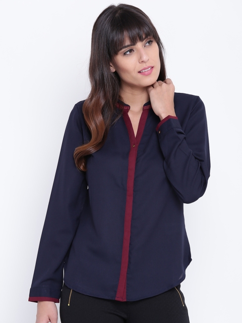 

OPt Women Navy Blue Regular Fit Solid Casual Shirt