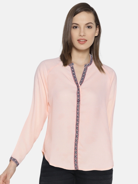 

OPt Women Peach-Coloured Regular Fit Solid Casual Shirt