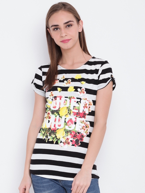

OPt Women Off-White & Black Striped Top