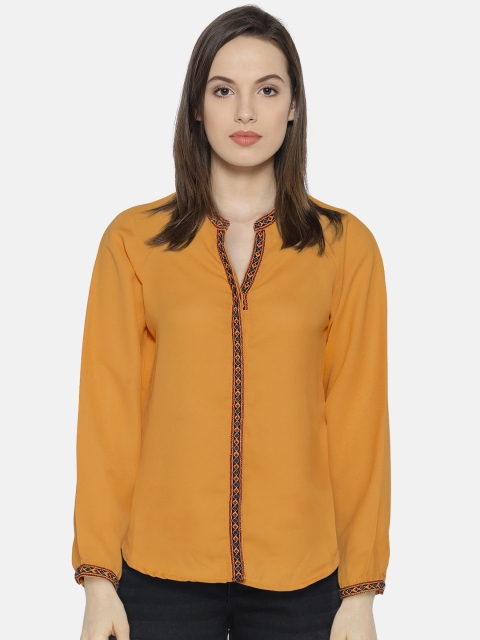

OPt Women Mustard Yellow Regular Fit Solid Casual Shirt