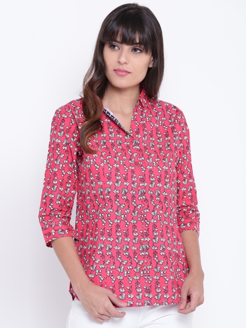 

OPt Women Pink & Off-White Regular Fit Printed Casual Shirt