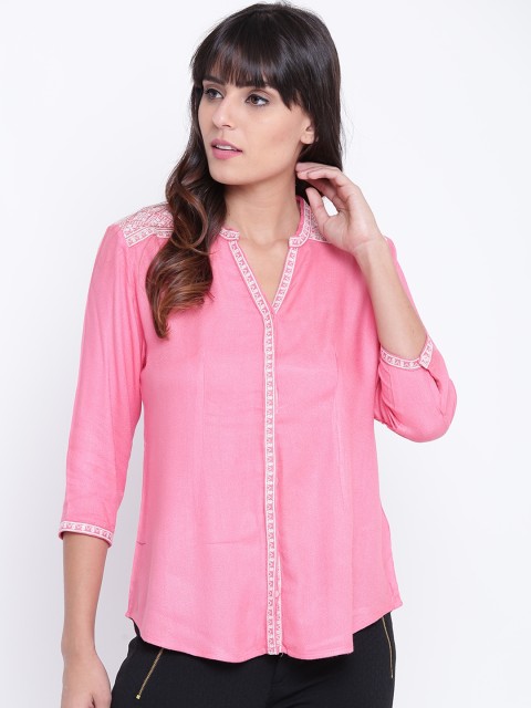 

OPt Women Pink Embroidered Casual Shirt