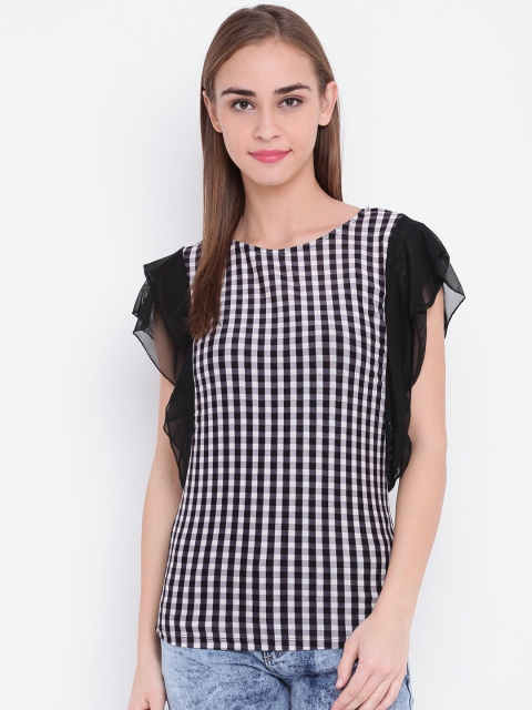 

OPt Women Black & Off-White Checked Top