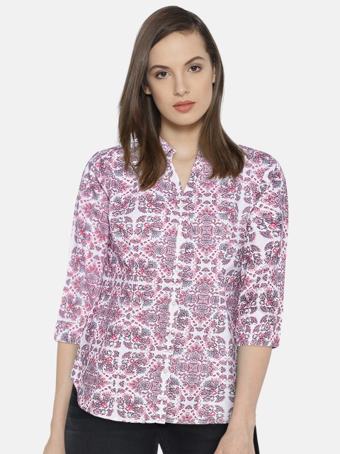 

OPt Women Pink & Off-White Regular Fit Printed Casual Shirt