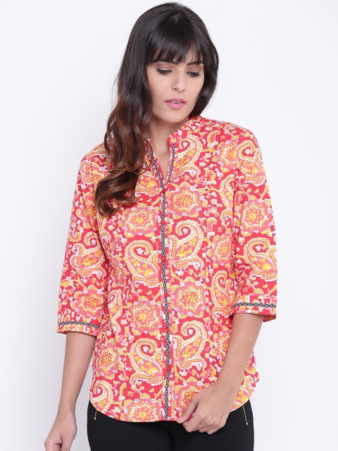 

OPt Women Red & Yellow Regular Fit Printed Casual Shirt