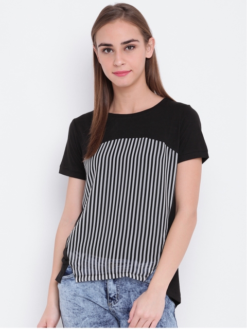 

OPt Women Black & White Striped Top