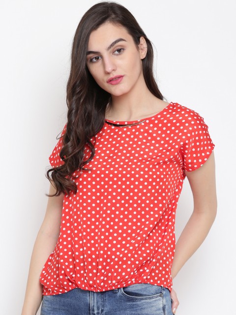 

OPt Women Red Dot Print Blouson Top