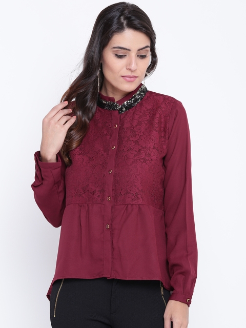 

OPt Women Burgundy Solid Shirt Style Top