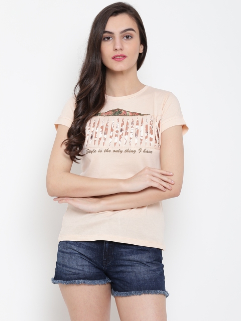 

OPt Women Peach-Coloured Printed Top
