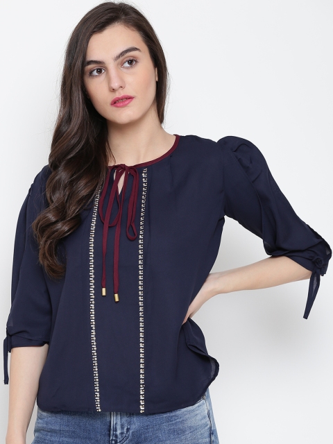 

OPt Women Navy Solid Top, Navy blue