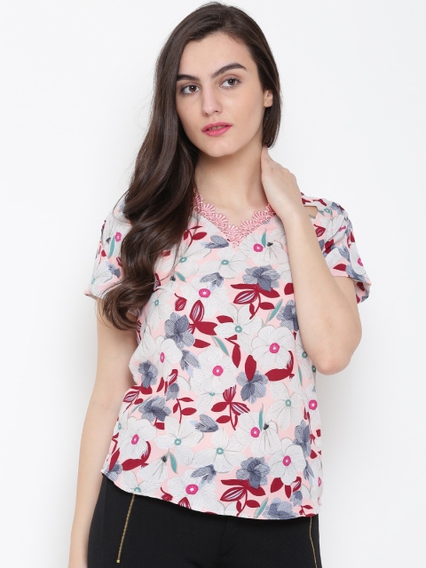 

OPt Women Pink & Off-White Floral Print Top