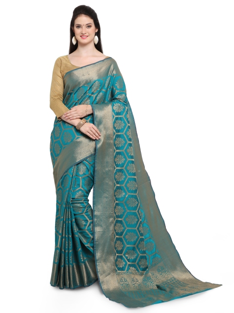 

Sugathari Teal Blue Poly Silk Solid Patola Saree