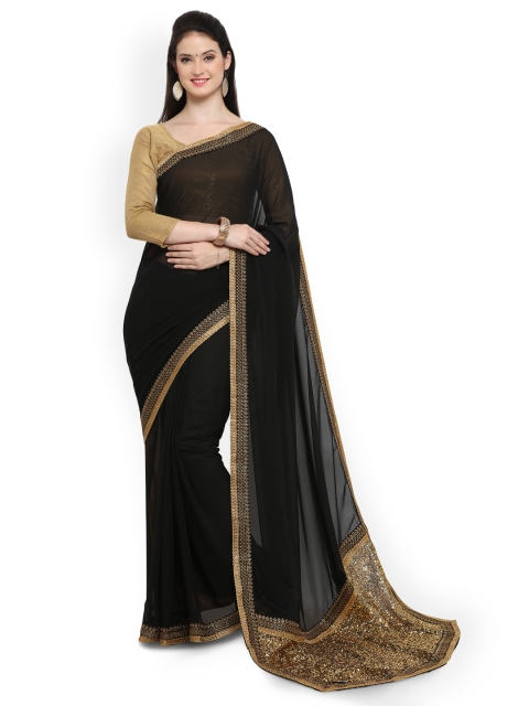 

Sugathari Black Embroidered Poly Georgette Saree