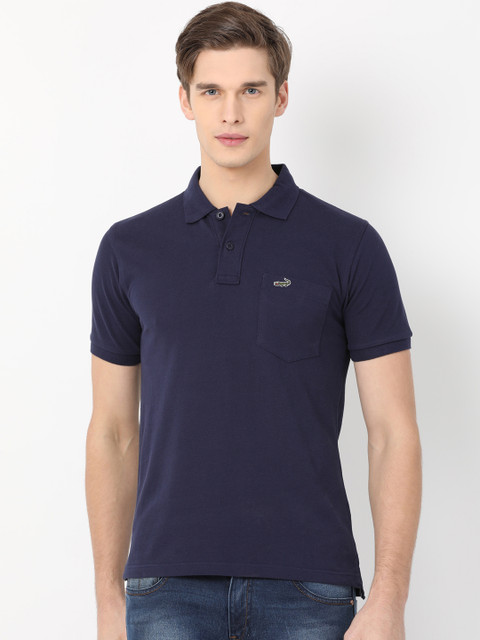 

Crocodile Men Navy Blue Solid Polo Collar T-shirt