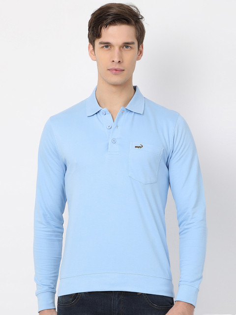 

Crocodile Men Blue Solid Polo Collar T-shirt