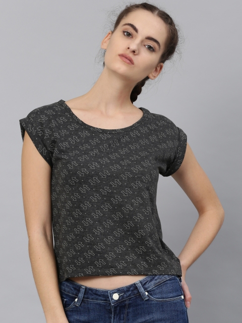 

HRX by Hrithik Roshan Women Charcoal Grey Printed Boxy Top