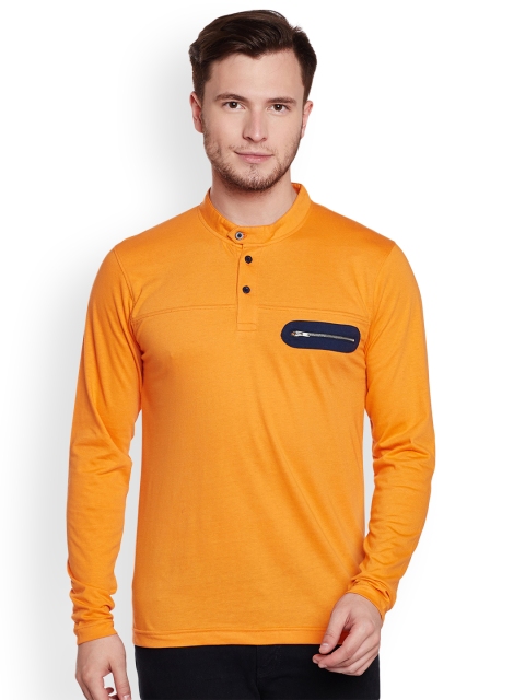 

Club York Men Orange Solid Henley Neck T-shirt