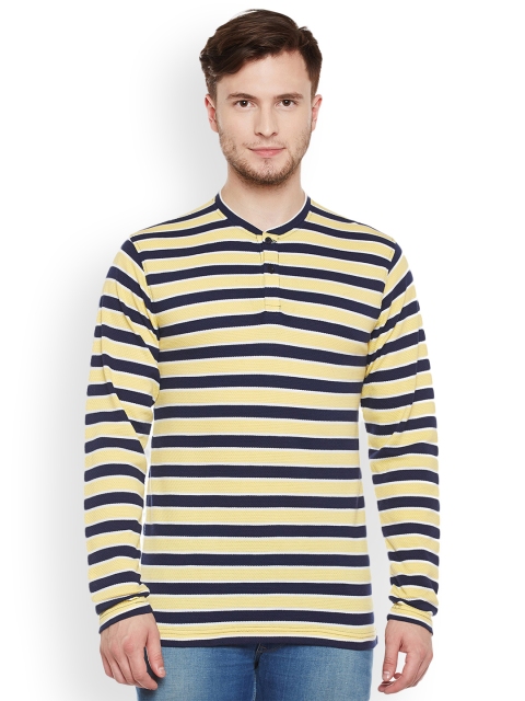 

Club York Men Yellow & Blue Striped Henley Neck T-shirt