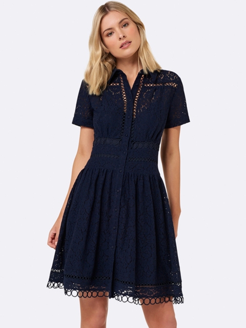 

Forever New Women Navy Blue Lace Fit and Flare Dress