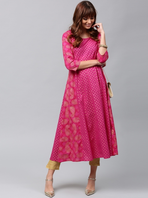 

AKS Women Pink & Gold-Toned Printed Anarkali Kurta