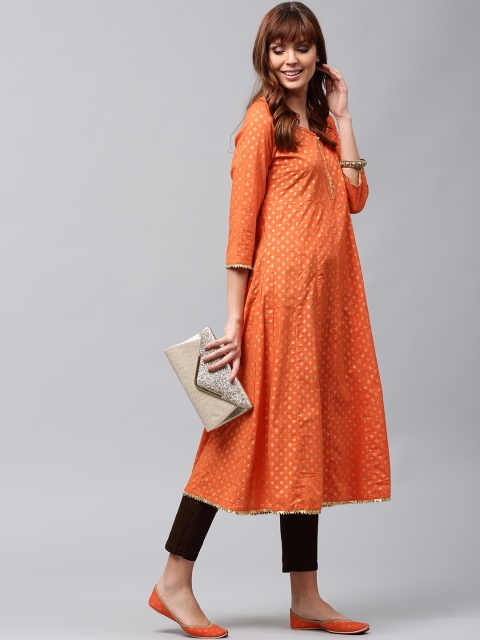 

AKS Women Orange Printed Anarkali Kurta