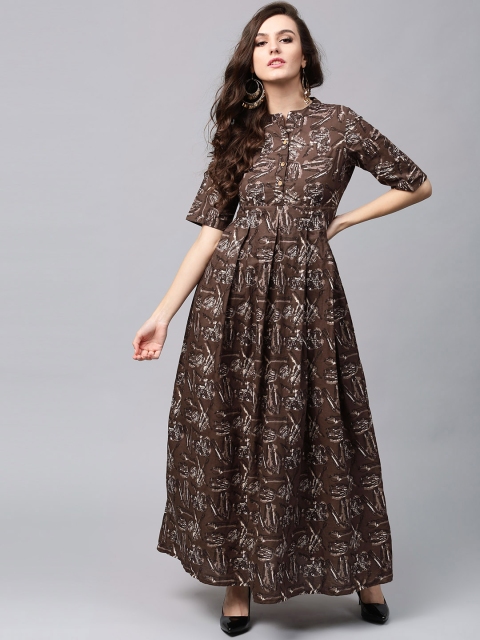 

AKS Women Brown Printed Maxi Dress