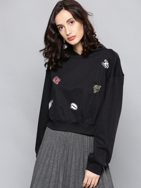 

NUSH Women Black Self Design Top