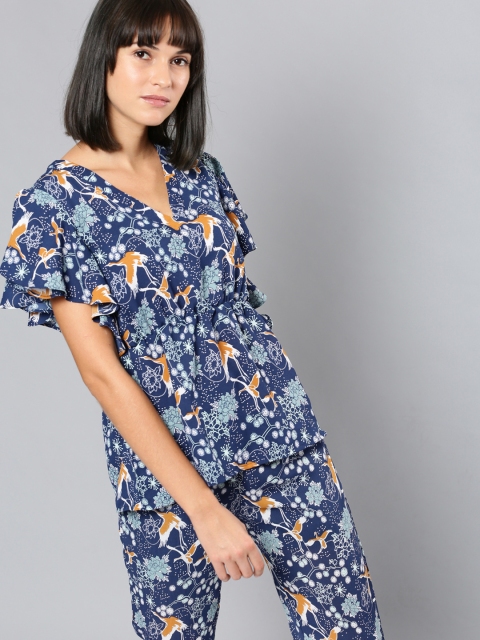 

NUSH Women Blue Printed Top