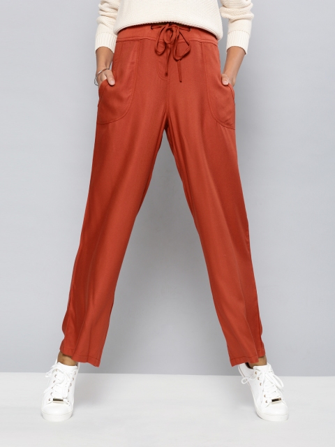 

NUSH Women Rust Relaxed Loose Fit Solid Bootcut Trousers