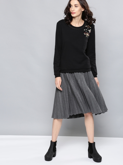 

NUSH Women Black Solid Sweatshirt