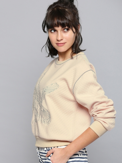 

NUSH Women Peach-Coloured Self-Design Sweatshirt