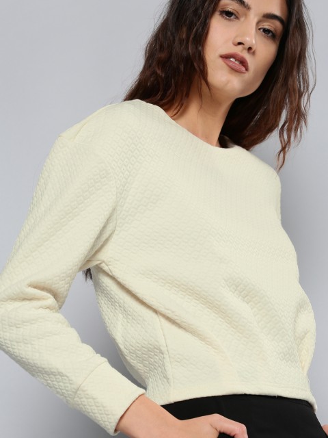 

NUSH Women Beige Self Design Sweatshirt