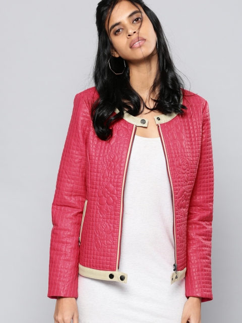

NUSH Women Pink Solid Quilted Jacket