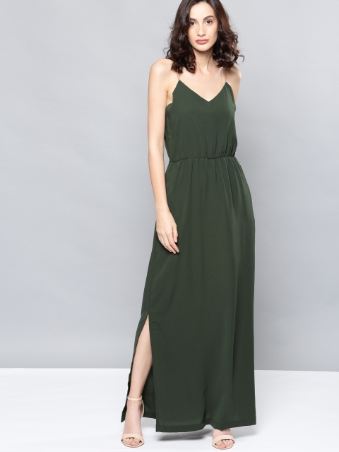 

NUSH Women Olive Green Solid Maxi Dress