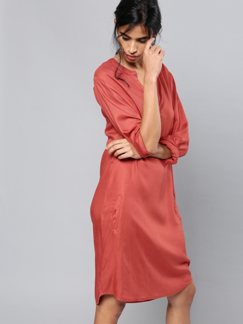

NUSH Women Rust Red Solid A-Line Dress