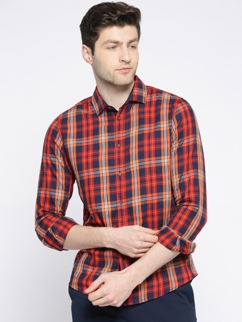 

Being Human Men Red & Navy Blue Slim Fit Checked Casual Shirt