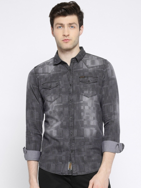 

Being Human Clothing Men Charcoal Grey Slim Fit Printed Casual Shirt