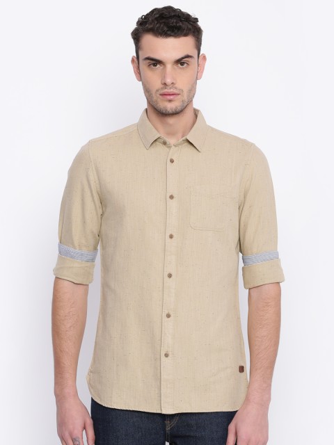 

Being Human Clothing Men Beige Slim Fit Solid Casual Shirt