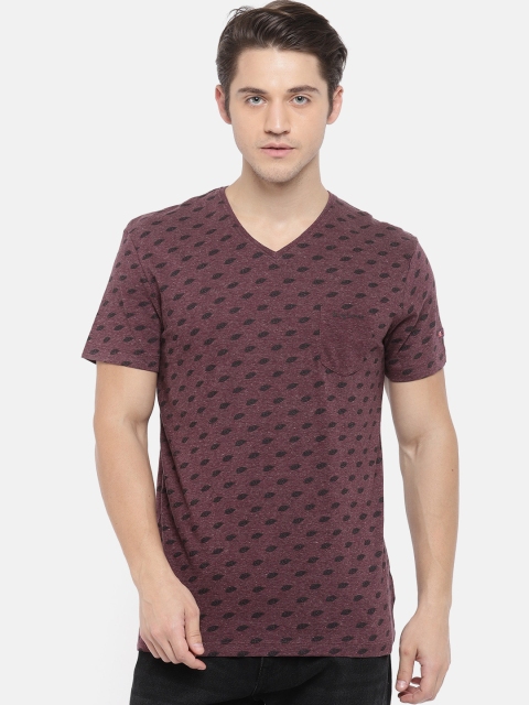 

Being Human Men Burgundy Printed V-Neck T-shirt