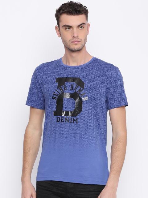 

Being Human Clothing Men Blue Printed Round Neck T-shirt