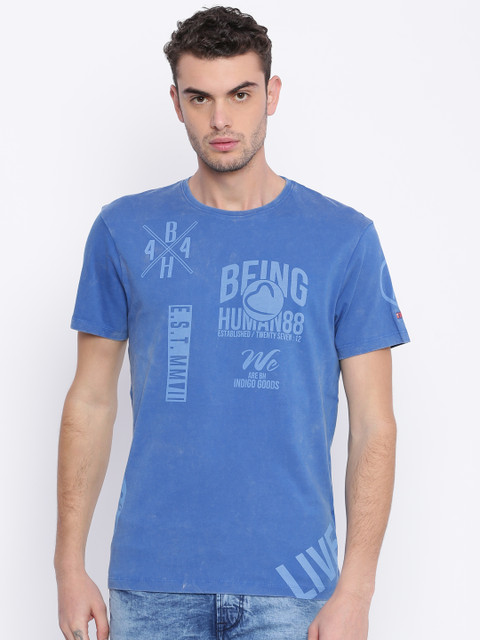 

Being Human Men Blue Printed Round Neck T-shirt