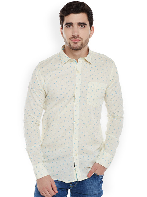 

Duke Men Cream-Coloured Slim Fit Printed Casual Shirt