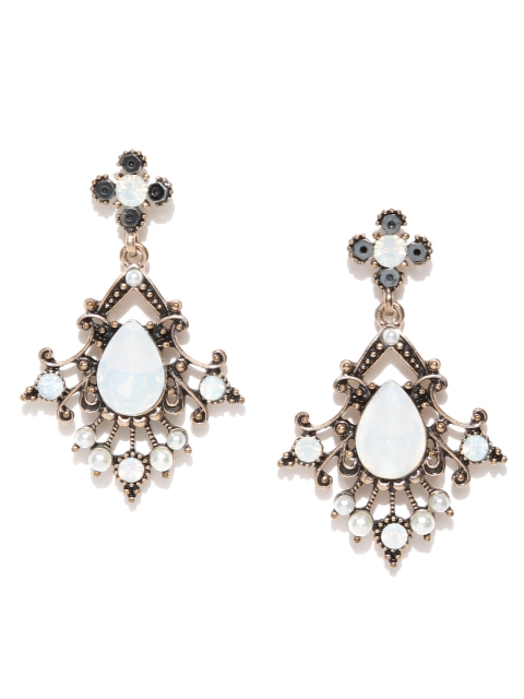 

Blueberry Antique Gold-Toned & off-White Classic Drop Earrings