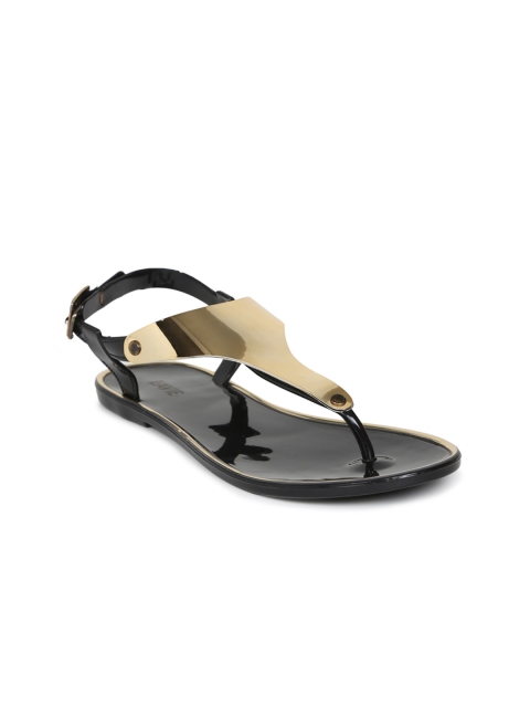 

Lavie Women Black & Gold-Toned T-Strap Flats