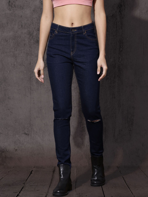 

Roadster Women Blue Skinny Fit High-Rise Slash Knee Stretchable Jeans