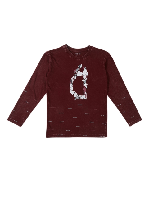 

Gini and Jony Boys Maroon Printed Round Neck T-shirt